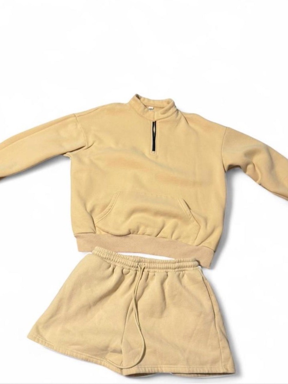 Neutral Beige Fleece Half-Zip Pullover & Skirt Set